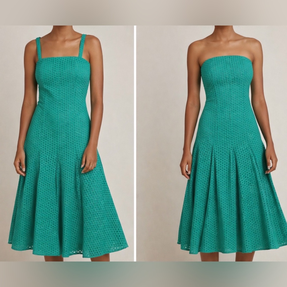 Anthropologie Maeve Green Cotton Eyelet MIDI Dress Sz. 8 NWT